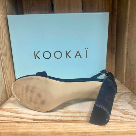 KOOKAI Leather Suede Brazil Black Strappy Chunky High Heels RRP 160 - Picture 9 of 9